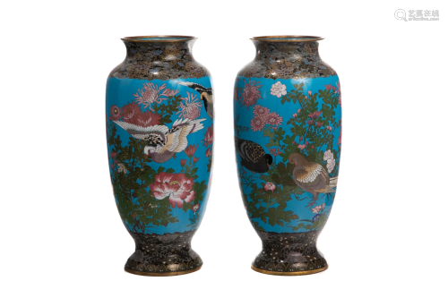 PAIR OF JAPANESE FIENLY WIRED CLOISONNE VASES
