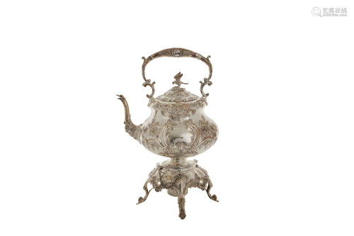 VICTORIAN SILVERPLATED TIP KETTLE ON STAND