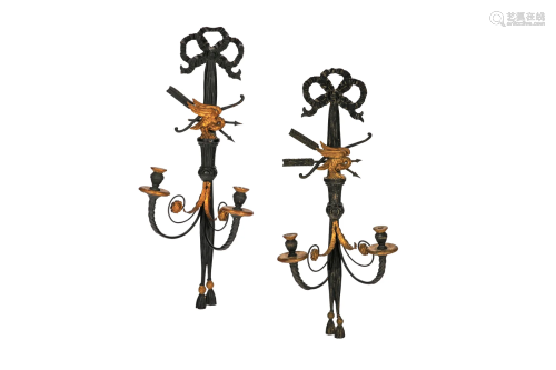 PAIR OF FEDERAL-STYLE CARVED WOOD WALL SCONCES