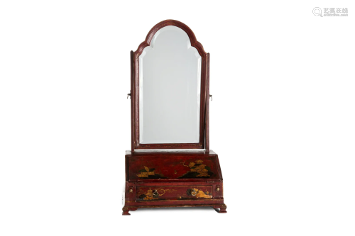 GEORGE II RED LACQUER CHINOISERIE DRESSING MIRROR