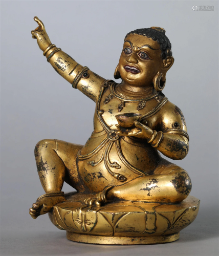 Tibetan 16/17th C. Gilt Copper Virupa