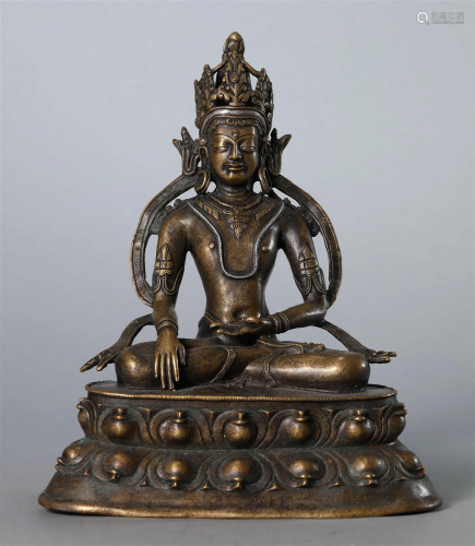 Tibetan/Nepalese 14th C. Alloy Copper Inlaid Silver Akshobya