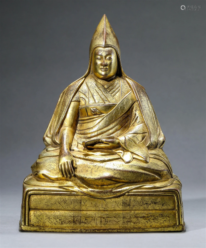 Tibetan 16/17th C. Gilt Copper Fifth Dalai Lama