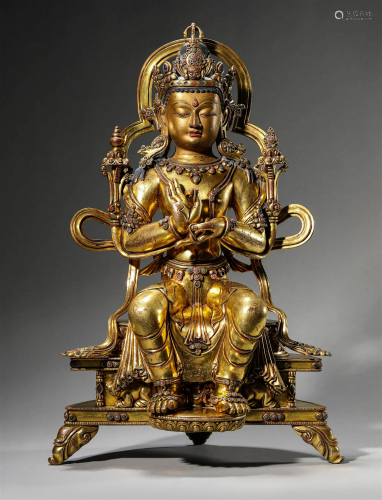 18th C. Tibetan Gilt Bronze Maitreya Buddha