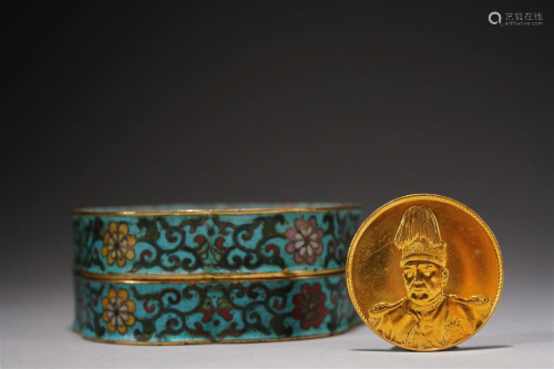 Chinese Vintage Gold Coin and Cloisonne Enamel Box