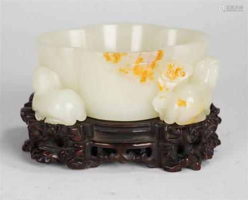 Chinese 18/19th C. Qing White Jade Ram Brush Washer
