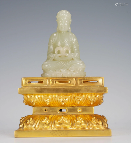 Chinese 18/19th C. Qing White Jade Shakyamuni Buddha