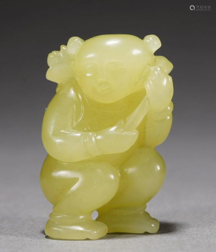 Chinese 18/19th C. Yellow Jade Boy Figure