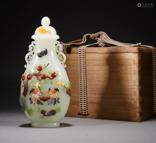Chinese Qing White Jade Inlaid Treasure Vase