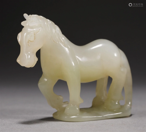 Chinese 18th C. Qing Dynasty White Jade Standing Horse