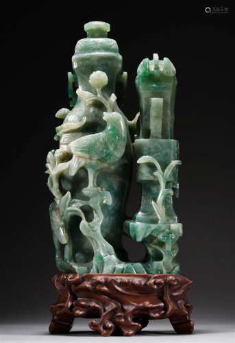 Chinese Qing Dynasty Jadeite Phoenix Bird Vase
