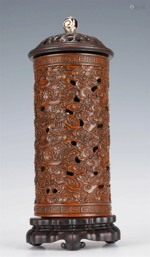 Chinese Qing Dynasty Zitan Reticulated Incense Burner
