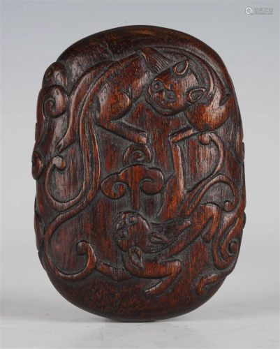 Chinese Qing Dynasty Agarwood Chilong Plaque