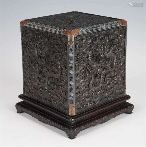 Chinese Qing Dynasty Zitan Cloud Dragon Seal box