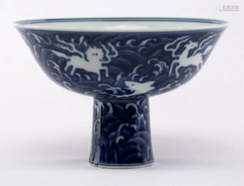Chinese Qing Reverse Blue and White Dragon Stem Cup