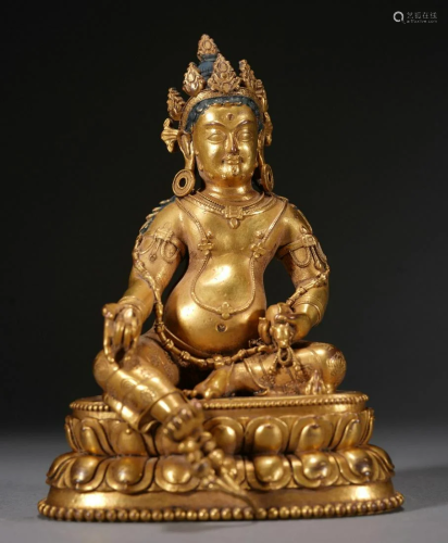 Sino Tibetan Gilt Bronze Seated Jambhala