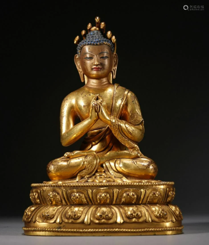 Tibetan Gilt bronze Seated Shakyamuni Buddha
