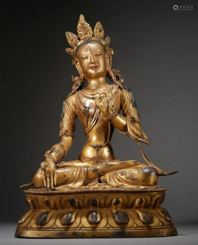 Large Tibetan 18th C. Gilt Bronze Statue of Tara