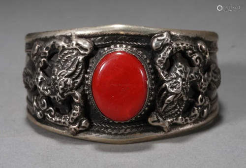 Antique Tibetan Silver Inlaid Ring