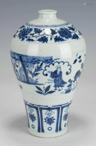 Chinese Early Blue and White Figures and Story Mei Vase