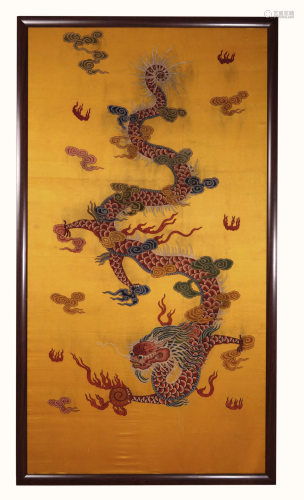 Qing Dynasty Yellow Ground Dragon Pattern Embroidery Screen