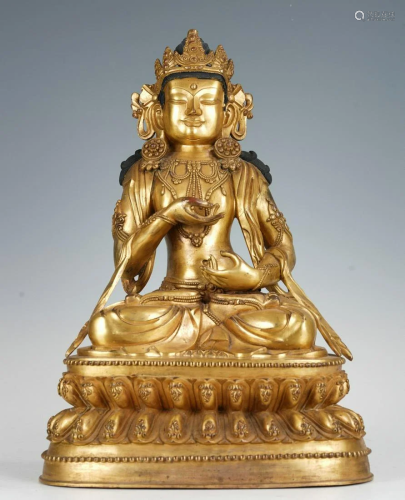 Chinese Large Gilt Bronze Statue of Manjusri Bodhisattva
