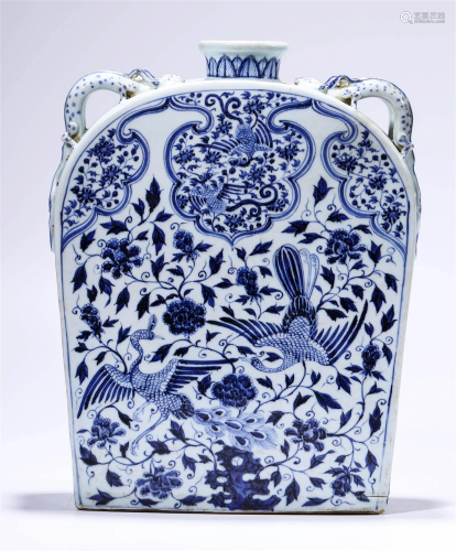 Chinese Blue and White Phoenix Square Vase