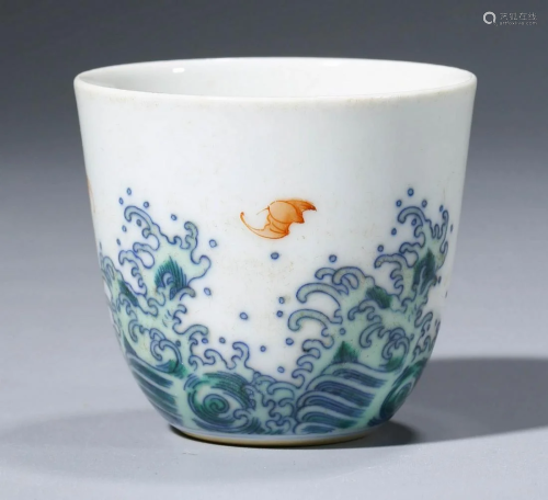 Chinese Qing Dynasty Doucai Bat and Sea Cup