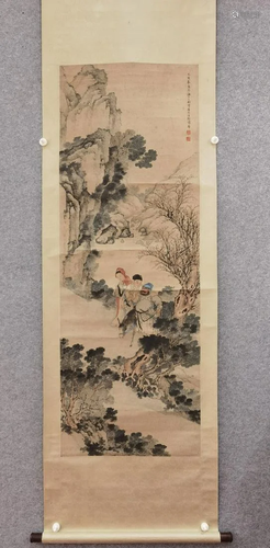 Landscape and figure hanging scroll, xu Ju'an