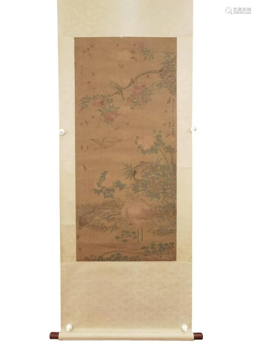 Flower and Bird Vertical Scroll (Silk), Zhang xiong