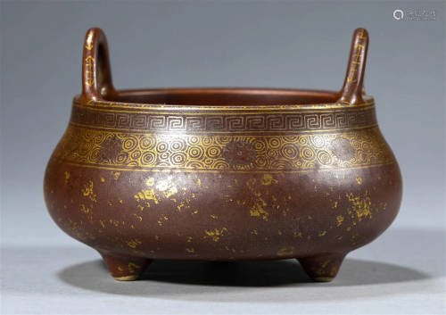 Chinese Porcelain Imitation Copper Glaze and Gold-Painted Ce...