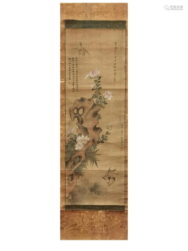 Flower and Bird Hanging Scroll (Silk), Pan Jingshu