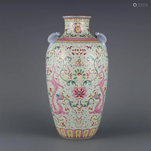 A Rare Famille-rose Dragon Pattern Vase