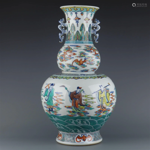 A Larger and Rare Doucai 'Ba Xian' Gourd Vase