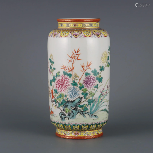 A Rare Famille-rose 'Flowers' Vase