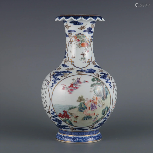 A Fine Blue and White and Color 'Flowers' Vase