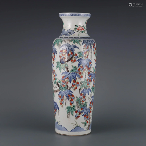 A Rare Blue and White and Wucai Bottle