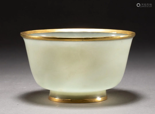 A Top Hetian Jade Inlaid Gold Cup