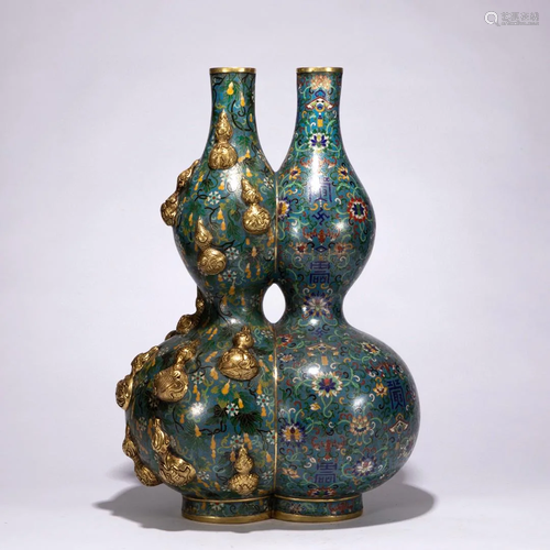 A Top and Rare Gilt-bronze Cloisonne Enamel Vase