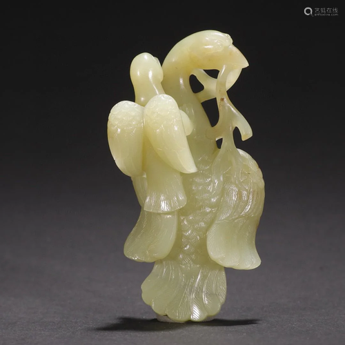 A Very Finely Carved Jade Bird Ornament