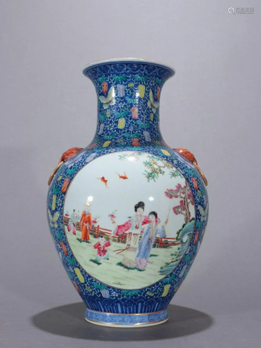 A Fine Famille-rose Character Story Vase