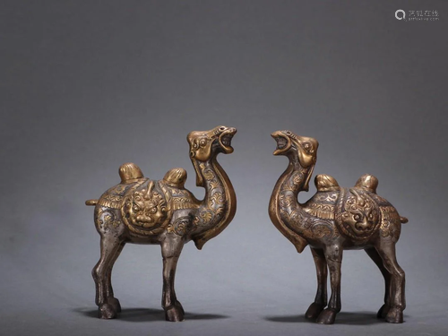 A Pair of Delicate Gilt-silver Camel Ornaments