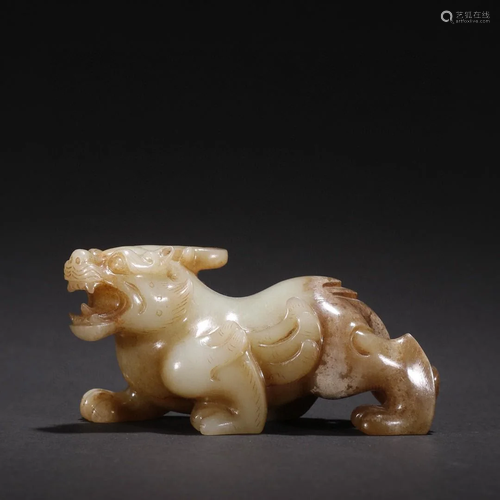 A Old and Finely Carved Jade Beast Ornament