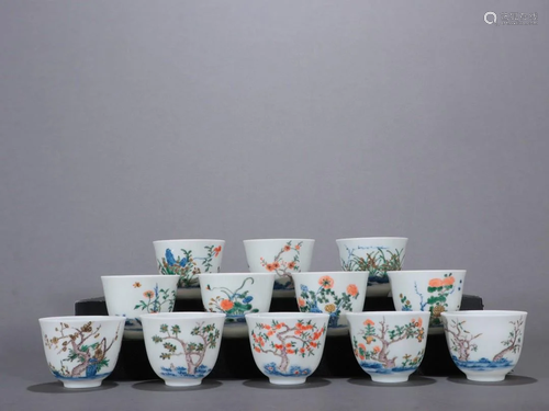 A Set of Famille-rose 'Twelve Flower Gods' Cups