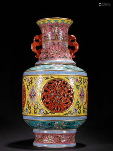 A Larger and Fine Enamel Turning Bottle