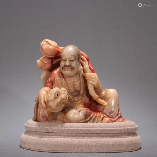 A Rare Shoushan Stone Figure of Luohan Ornament
