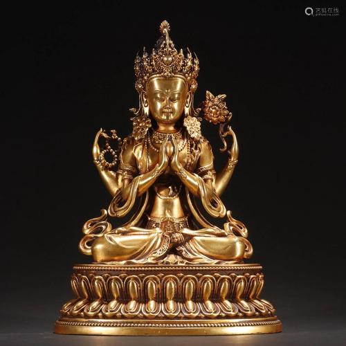 A Fine Gilt-bronze Four-armed Statue of Kannon