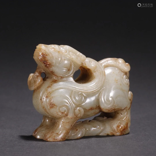 A Finely Carved Hetian Jade Beast Ornament