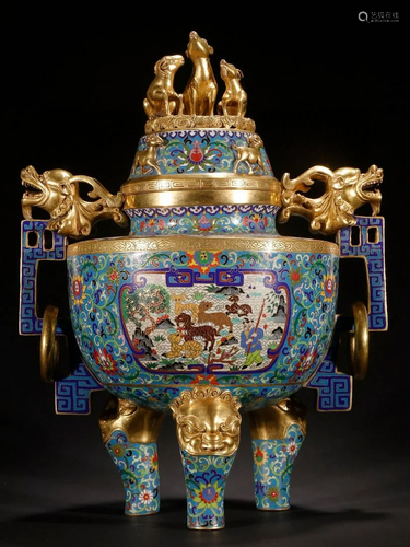 A Top and Rare Gilt-bronze Cloisonne Censer