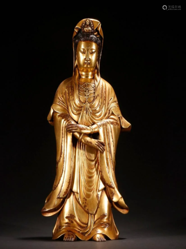 A Fine Gilt-bronze Statue of Guanyin